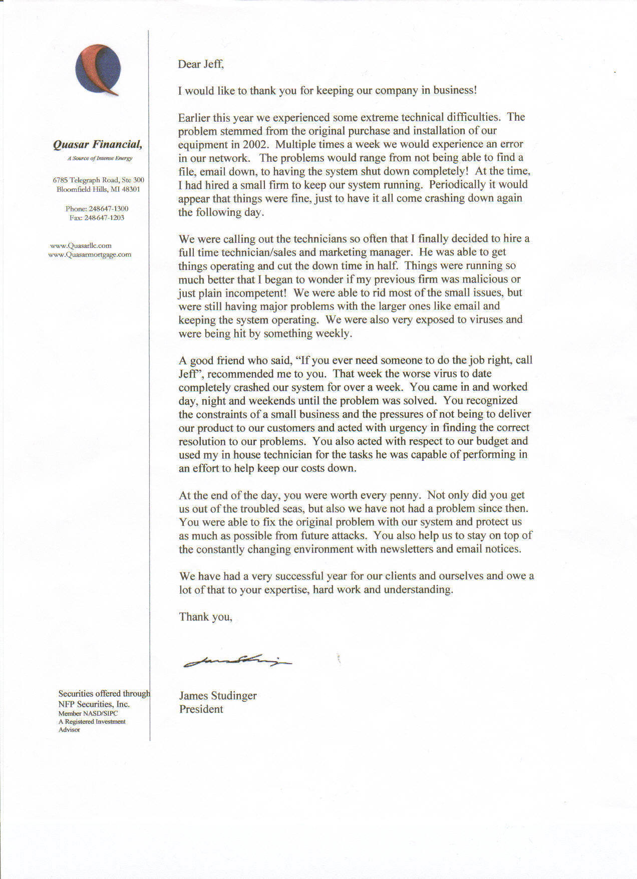  letter of recoomendation from Qausar Financial